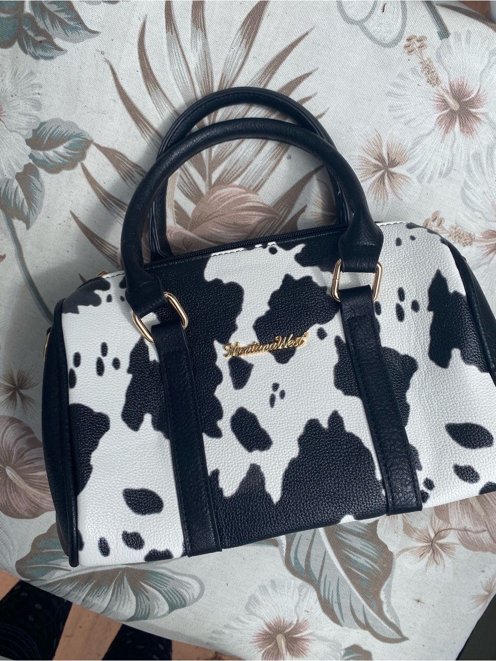 Montana West Black & White Cow Print Handbag Crossbody